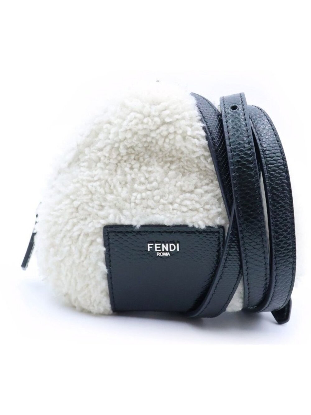Fendi Onigiri Motif Shoulder Bag White Black Sheepskin Karung Leather